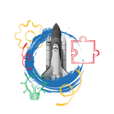 Free Idea de inicio de negocios con nave espacial para la resolución de problemas y el concepto de gestión  Ilustración
