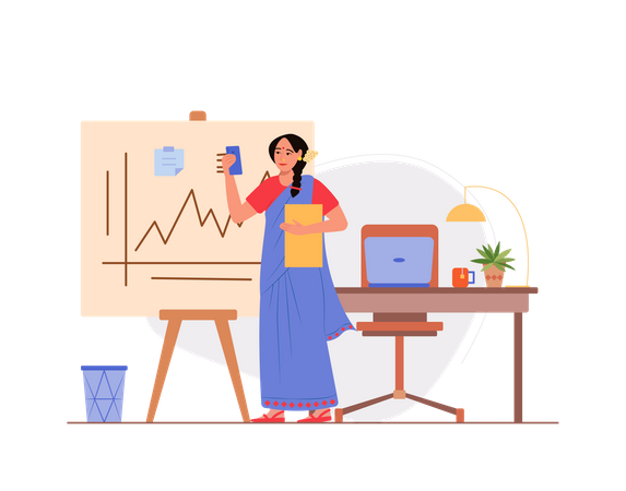 Free Indian business woman working in the office Illustration