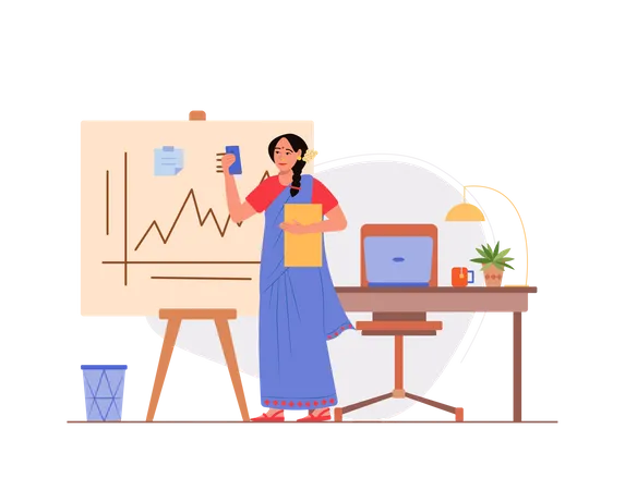 Free Indian business woman working in the office Illustration