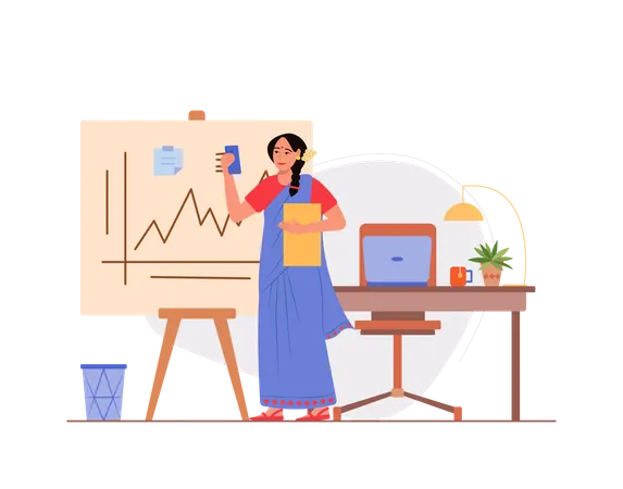 Free Indian business woman working in the office  Illustration