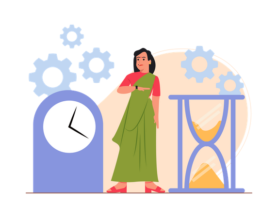 Free Indian businesswoman doing time management Illustration