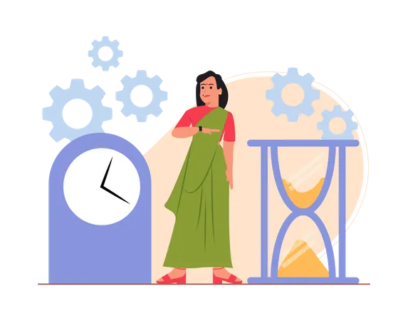 Free Indian businesswoman doing time management  Illustration