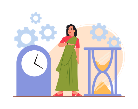 Free Indian businesswoman doing time management  Illustration