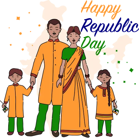 Free Indian family celebrating republic day Illustration