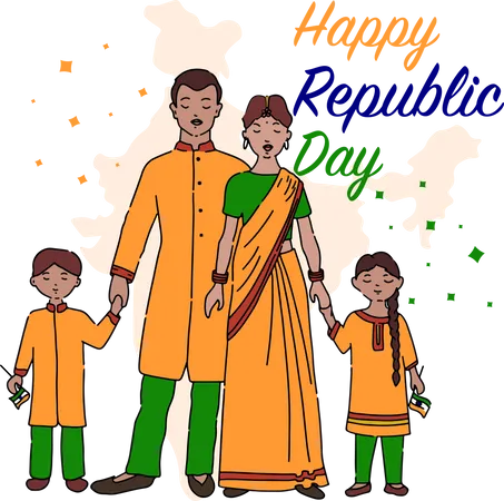 Free Indian family celebrating republic day  Illustration