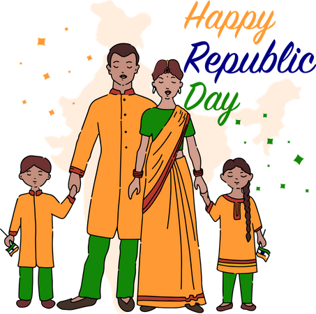 Free Indian family celebrating republic day  Illustration