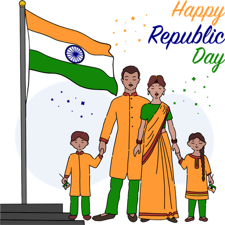 Free Indian family celebrating republic day with Indian flag hoisting  Illustration