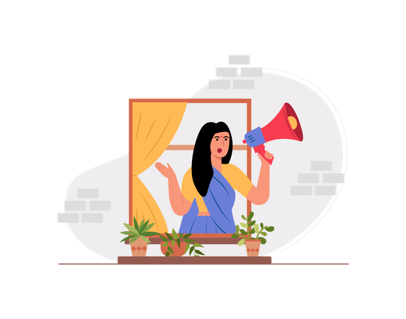 Free Indian female making announcement using megaphone  Illustration