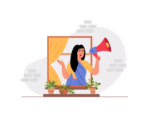 Free Indian female making announcement using megaphone  Illustration