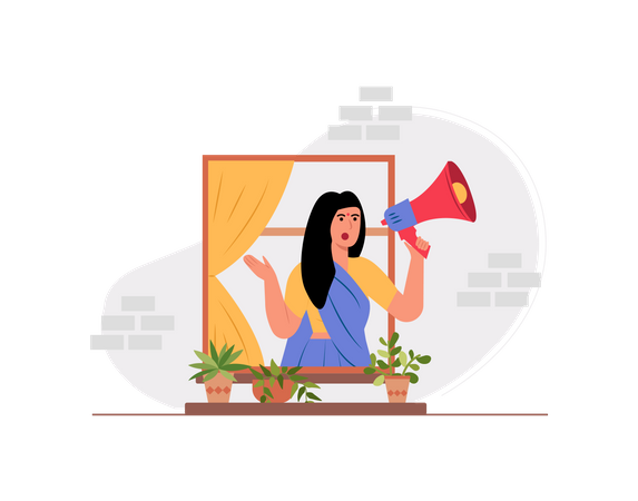 Free Indian female making announcement using megaphone  Illustration