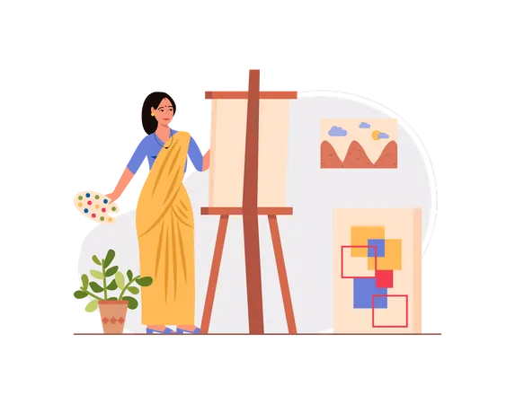 Free Indian Female painter painting Illustration