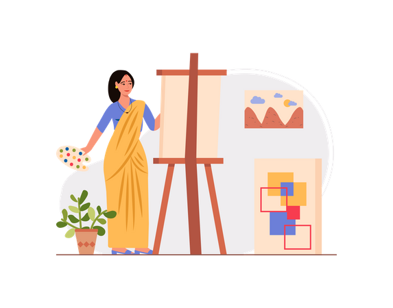 Free Indian Female painter painting  Illustration