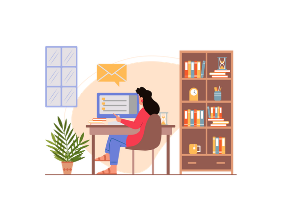 Free Indian female reading emails in her computer Illustration