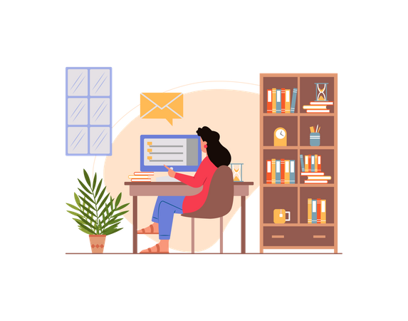 Free Indian female reading emails in her computer  Illustration