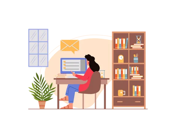 Free Indian female reading emails in her computer  Illustration