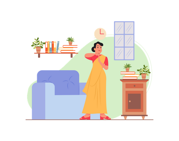 Free Indian housewife taking break  Illustration