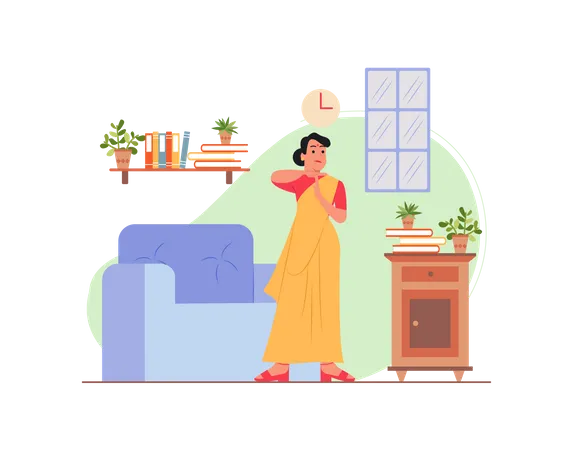 Free Indian housewife taking break  Illustration