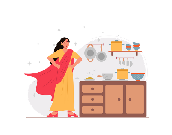 Free Indian housewife working like super woman Illustration
