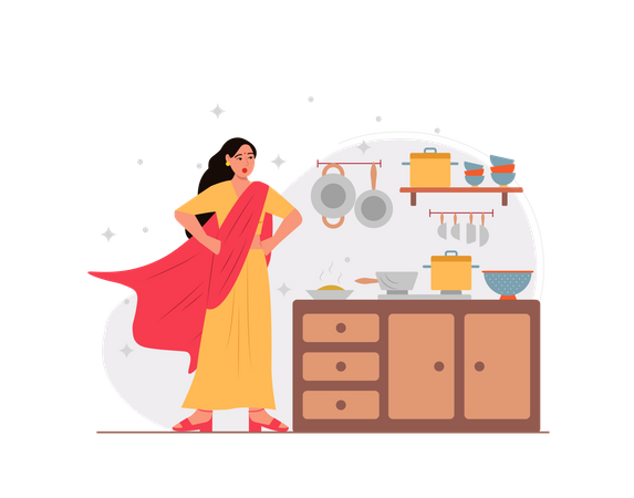 Free Indian housewife working like super woman  Illustration