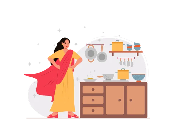 Free Indian housewife working like super woman  Illustration