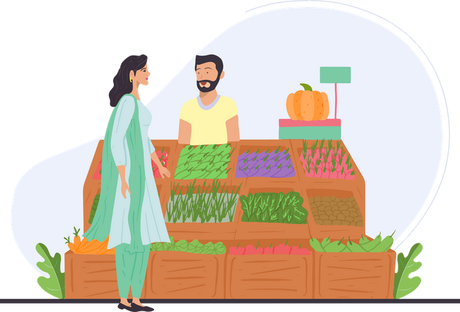Free Indian lady checking out vegetables  Illustration