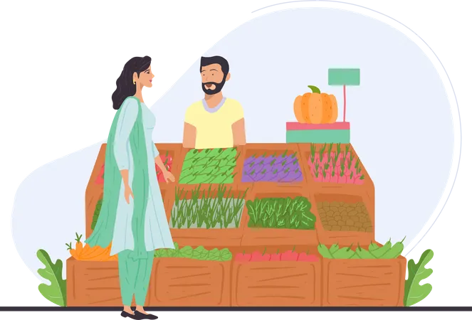 Free Indian lady checking out vegetables  Illustration