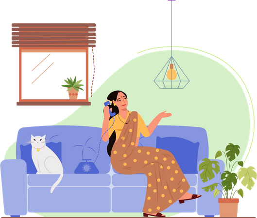 Free Indian lady talking on a call Illustration