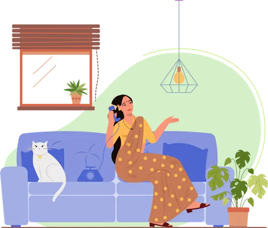 Free Indian lady talking on a call Illustration