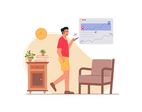 Free Indian man booking flight ticket online  Illustration