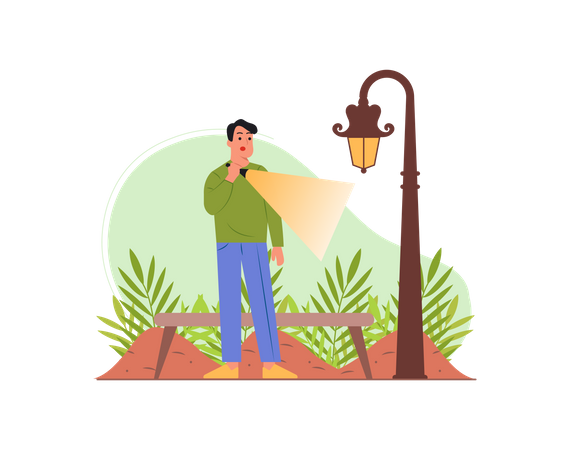Free Indian man searching something with torch Illustration