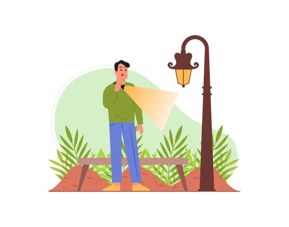 Free Indian man searching something with torch Illustration
