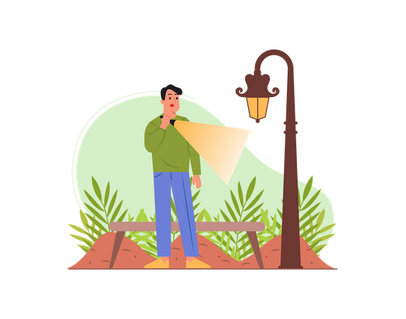 Free Indian man searching something with torch  Illustration