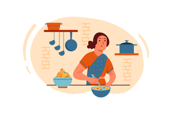 Free Indian mother making sweets  Illustration