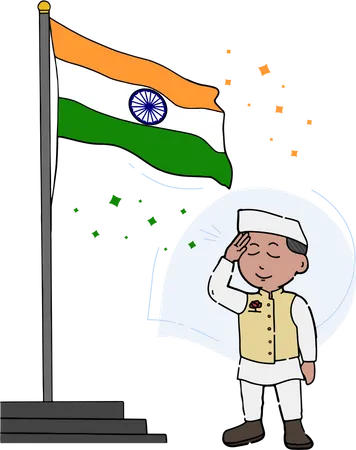 Free Indian political leader salute to tiranga Illustration