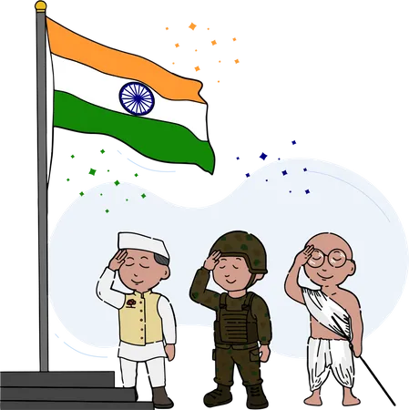 Free Indischer Politiker, Soldat und Freiheitskämpfer feiert den Tag der Republik mit dem Hissen der indischen Flagge  Illustration
