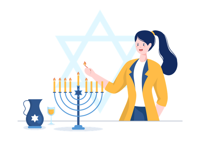 Free Jewish girl lighting hanukkah candle  Illustration