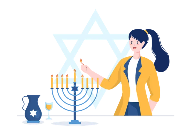 Free Jewish girl lighting hanukkah candle  Illustration