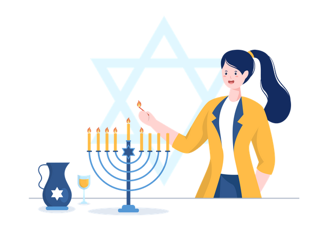 Free Jewish girl lighting hanukkah candle  イラスト