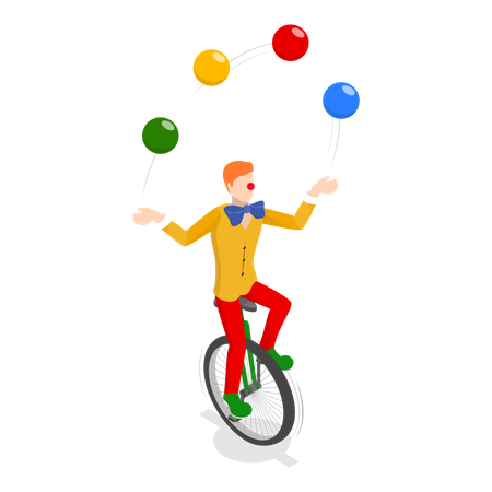 Free Joker riding one wheel cycling with juggling ball  イラスト