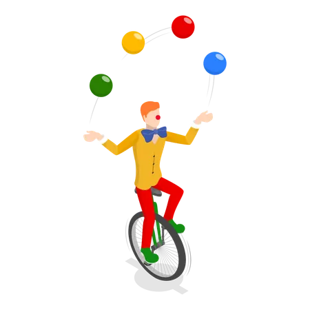 Free Joker riding one wheel cycling with juggling ball  イラスト