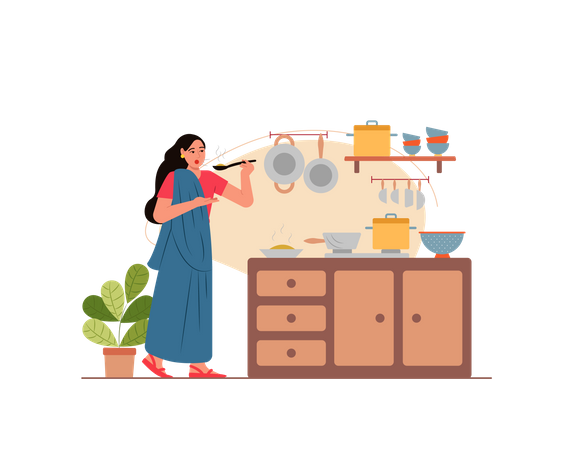 Free Lady cooking in the kitchen Illustration