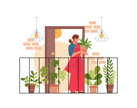 Free Lady doing gardening  Illustration