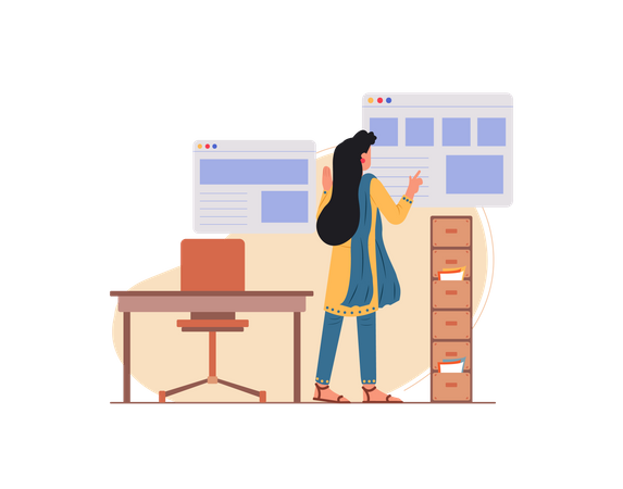 Free Lady employee working in the office Illustration