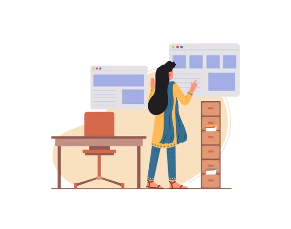 Free Lady employee working in the office Illustration