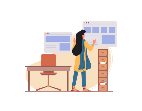 Free Lady employee working in the office  Illustration