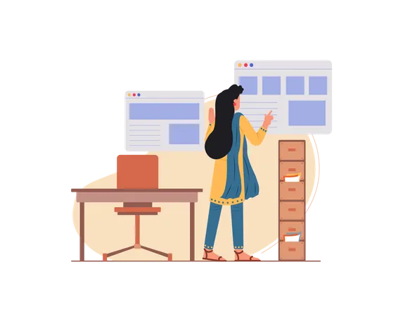 Free Lady employee working in the office  Illustration