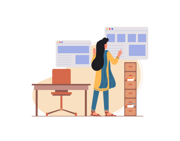 Free Lady employee working in the office  일러스트레이션