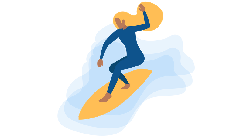 Free Lady enjoying surfing in sea Illustration