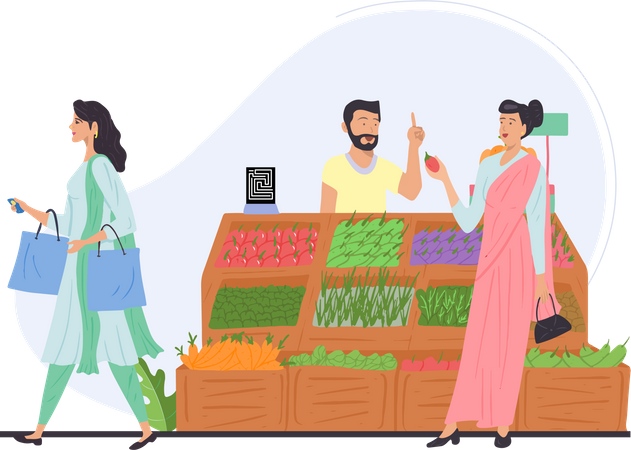 Free Lady going to buy vegetables Illustration