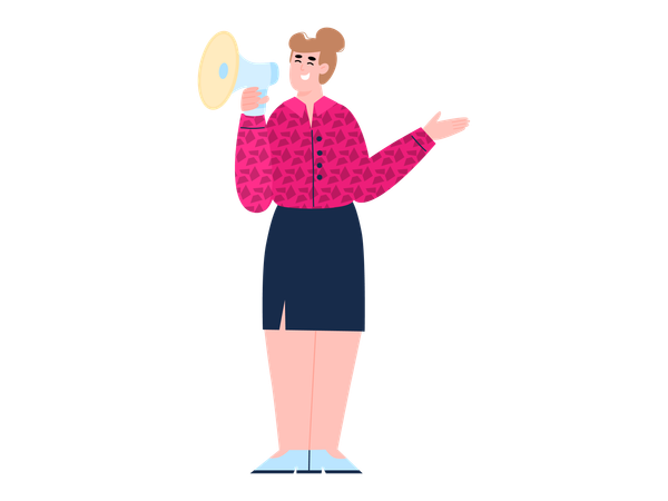 Free Lady making announcement using megaphone  Illustration